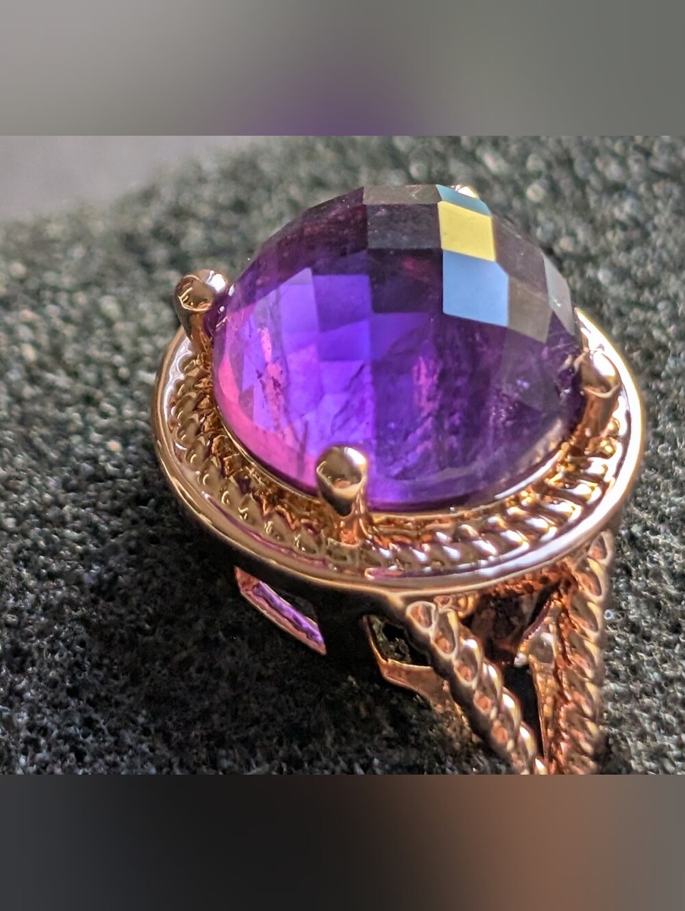 Checkerboard Amethyst Copper Ring